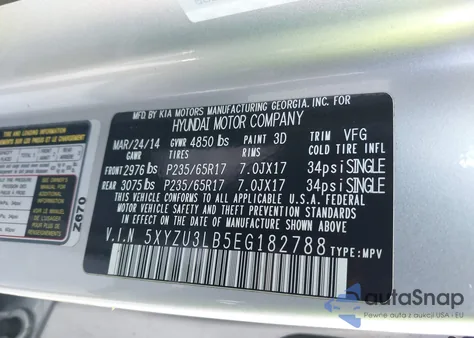 2014 Hyundai Santa Fe Sport 2.4L из США, поврежденный, VIN 5XYZU3LB5EG182788